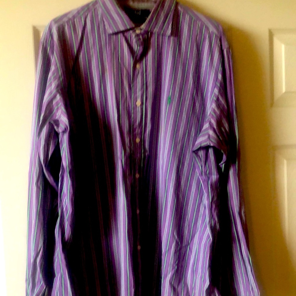 Used Ralph Lauren XL button down purple, green and blue w/ green horse